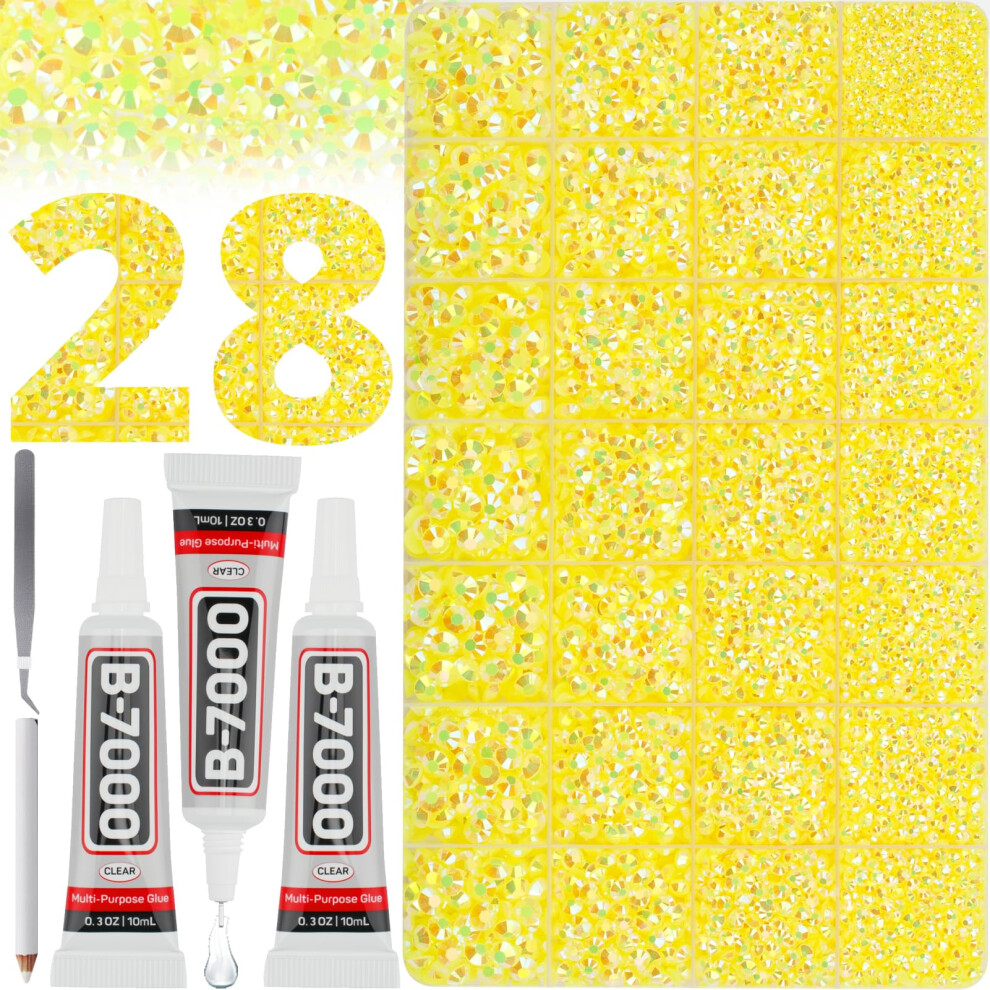 Worthofbest 36000Pcs Yellow Rhinestones For Bedazzling Bedazzle Crafting, Gems Jelly Ab Diamond Crystal Flatback Jewels Bedazzler Kit, 2-6Mm Resin Rhine Flat Back