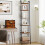 Narrow Rustic Brown Ladder Bookshelf with Drawer and 2 1