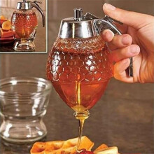 Dispensador de miel acrílico Vankin de 200 ml con botón pulsador, diseño transparente para una fácil visualización y un vertido limpio.