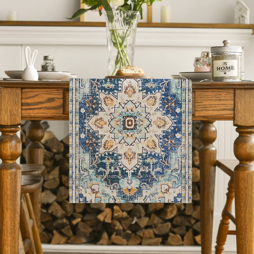 Chemin de table bohème orange et bleu 13 x 72 pouces 2