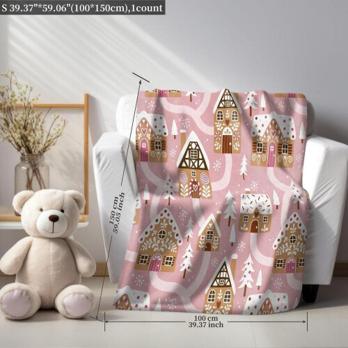 Φανελένια Κουβέρτα Gingerbread House 1 Τεμάχιο Μαλακή και Άνετη 2