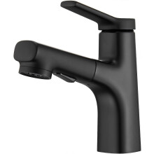 Waschtischarmatur mit Ausziehbrause, Schwarz, Einhebel-Waschtischmischer, Armatur für Aufsatzwaschbecken/Handwaschbecken, Warm- und Kal