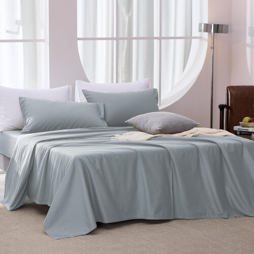 Cotton Sheet Set Queen Size 4-Piece Silver Grey