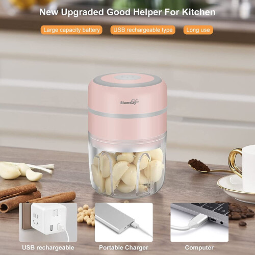 Mini Food Chopper Wireless 3-Blade 250ml Pink 2