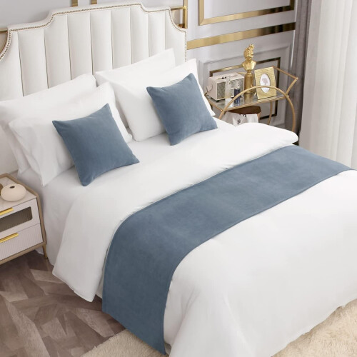 Bed Runner Chenille Blue Modern Single Layer