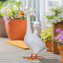 Giddy, die Verandagans-Statue, 30 cm große Keramik-Gänseskulptur, niedliche weiße Verandagans-Dekoration für Haus, Garten, Rasen, Hof,