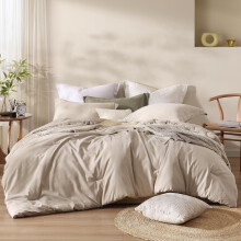 Boho Queen Comforter Set Beige Microsuede 3-Piece