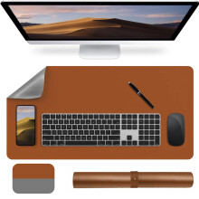 WSYW leather desk pad 17.7x35.4 inch dual-side brown gray