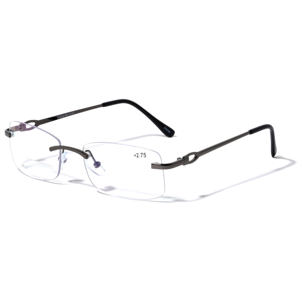 Men's bifocal rimless metal reading glasses +2.75 with