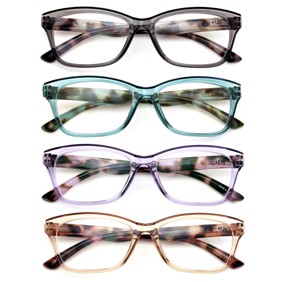 Women's translucent leopard reading glasses +1.00 4 pairs
