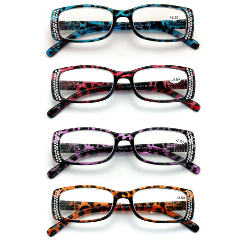 Women's rectangular rhinestone reading glasses 4 pairs