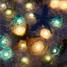 QuLuJing Lot de 20 guirlandes lumineuses LED à piles en forme de coquillages et d'hippocampes, décoration sur le thème nautique et de la plage,