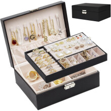 Wattne Jewelry Box PU Leather Double Layer Black