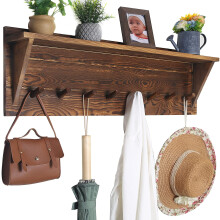 Wall-Mount Coat Rack with Shelf and 8 Hooks, 34 Inch Rustic