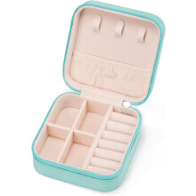 Faux Leather Jewelry Box for Rings Earrings Necklaces Blue