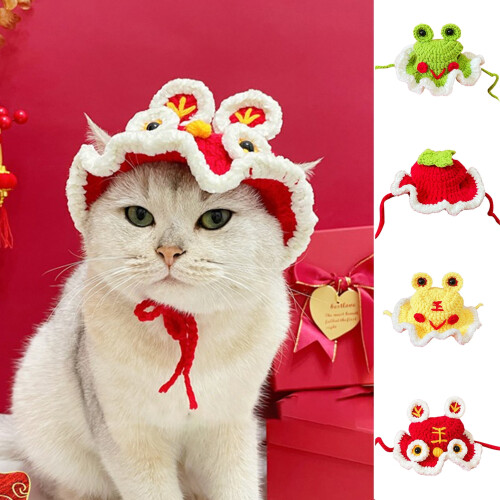 Cat knitted hat for pets, woolen, New Year style