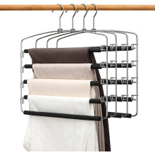 Pants Hanger Stainless Steel 5-Layer Black 4-Pack