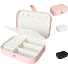 Jewelry Box PU Leather Portable Organizer for Women Pink