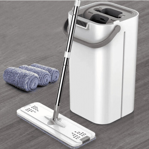 Mop and Bucket with Wringer Set 4 Microfiber Pads