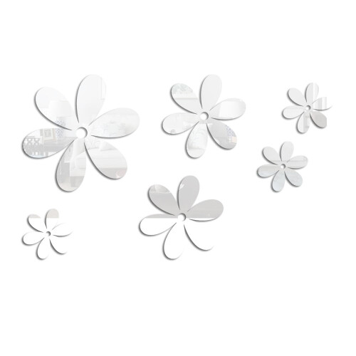 Acrylic Mirror Wall Decals Flower Mural 6 pcs