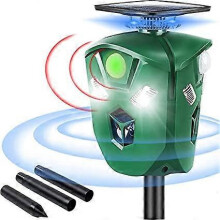 360 dierenafweermiddel, oplaadbaar via zonne-energie en USB, waterdichte ultrasone kattenverjager met bewegingssensor en knipperlicht
