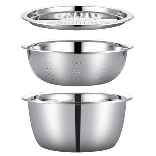 Stainless Steel Basin with Grater 3 Pcs 1