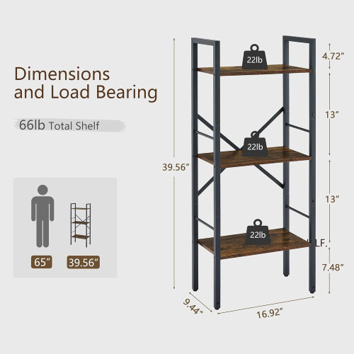 Ladder Shelf Metal Frame Rustic Brown 3 Tier 2