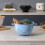 Metal Colander 5 Quart Blue Powder-Coated Strainer with 7