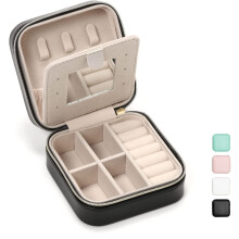 Jewelry Travel Case with Mirror Black Compact Organizer