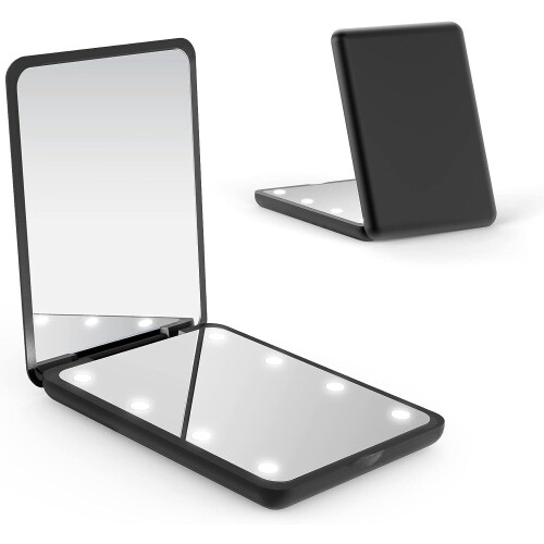 Wattne Pocket Mirror 1X/2X Magnification LED Black