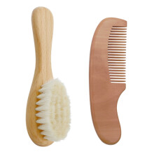 Baby Hair Brush and Comb Set Wooden Handle Natural Goat