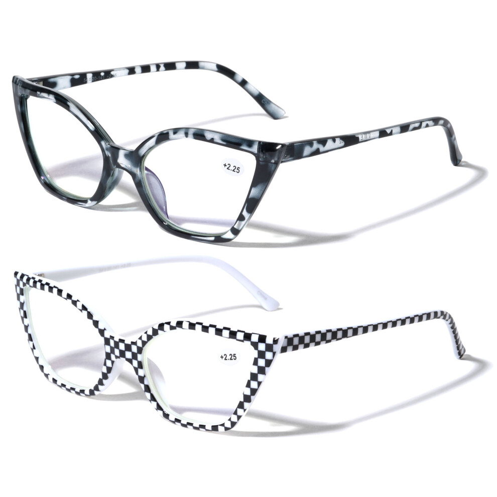 Women's Cat Eye Reading Glasses +2.75 Clear Lens 2 Pairs