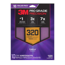 3M Pro Grade Precision Sanding Sheets with No-Slip Grip, 9 x 11 in, 320 Grit, 10-Pack (SHR320-PGP-10T)