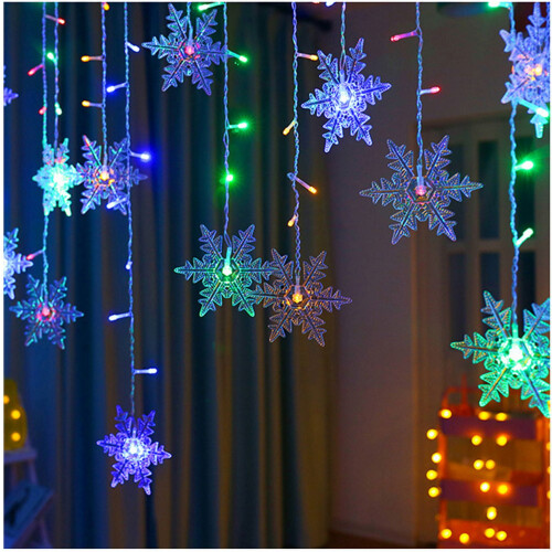 96 LED Snowflake Curtain Lights 11.5ft White 2