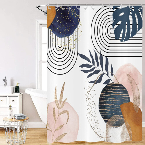 Boho Leaf Shower Curtain Waterproof 72x72 Inches with 12