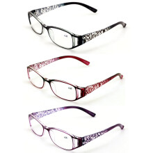 VWE 3 pares de gafas de lectura florales para mujer con diseño de templos florales - Gafas de lectura de moda con aumento RX - Negro, granate y