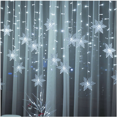 96 LED Snowflake Curtain Lights 11.5ft White