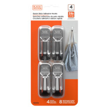 BLACK+DECKER Wandhaken, Snelle Plakstrip, Verwijderbaar, 4 Wandhaken, 8 Plakstrips, Hang Decoraties Zonder Wandbeschadiging, tot 3 lb