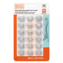 BLACK+DECKER Wandhaken, Snelle Plakstrip, Verwijderbaar, 18 Haken, 22 Plakstrips, Versieringen Ophangen Zonder Wandbeschadiging, tot 0.5