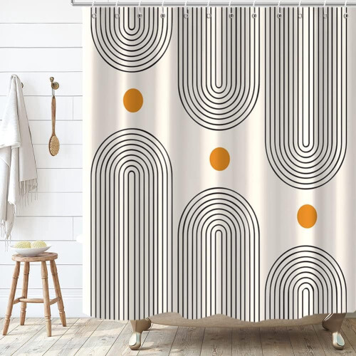 Κουρτίνα ντους Boho Mid Century σε μινιμαλιστικό σχεδιασμό αψίδας 1