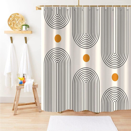 Κουρτίνα ντους Boho Mid Century σε μινιμαλιστικό σχεδιασμό αψίδας 2
