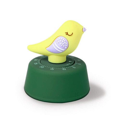 Bird-shaped mechanical kitchen timer 60 min yellow