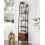 Narrow Rustic Brown Ladder Bookshelf with Drawer and 2 6