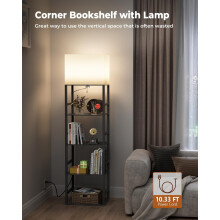4-Tier Wooden Bookshelf with Light, Black, Narrow Tall