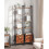 Narrow Rustic Brown Ladder Bookshelf with Drawer and 2 7