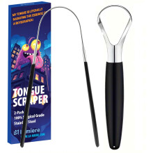 Raspador de Lengua LA MIERE (2 Unidades), Acero Inoxidable 100%, Limpieza Oral Fácil, Negro