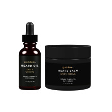 Conjunto de Aceite y Bálsamo para Barba Golden Grooming | Kit de Crecimiento Natural | 2oz Bálsamo y 1oz Aceite