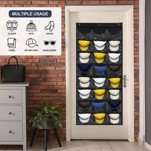 Baseball Hat Rack Over-Door 24-Pocket Black 2