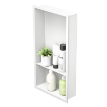 Bernkot Stainless Steel Shower Niche White 24" X 12" No Tile Needed Wall Niche Double Shelves Recessed Shower Shelf for Bathroom