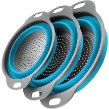 Collapsible Colander Set Heat-Resistant 3-Piece Blue